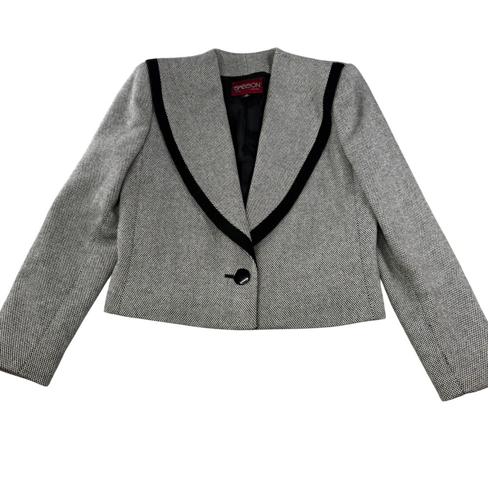 Sasson‎ VTG Cropped Contrast Trim Blazer Jacket Black White Tuxedo Chic 6 - Picture 2 of 13